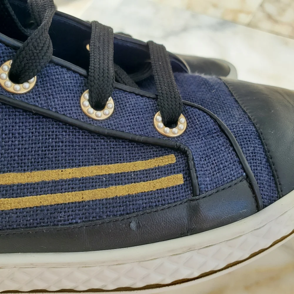 Authentic Chanel canvas leather sneakers navy blue 40.5